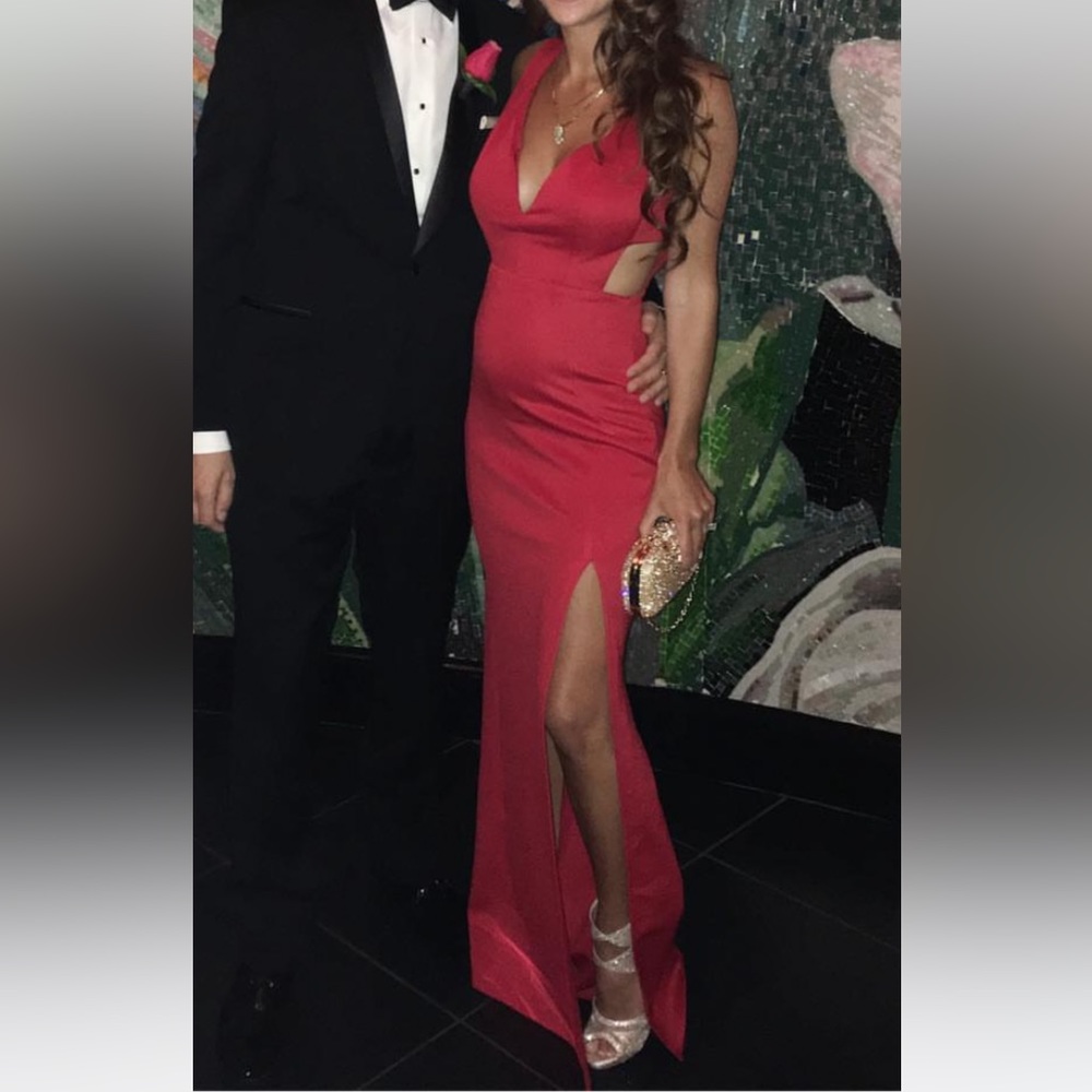 Red gown with cutouts